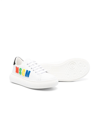 Shop Msgm Logo-embroidered Low-top Sneakers In White