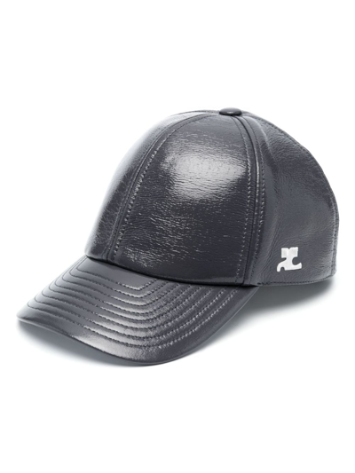 Shop Courrèges Logo-embroidered Glossy-finish Cap In Grey
