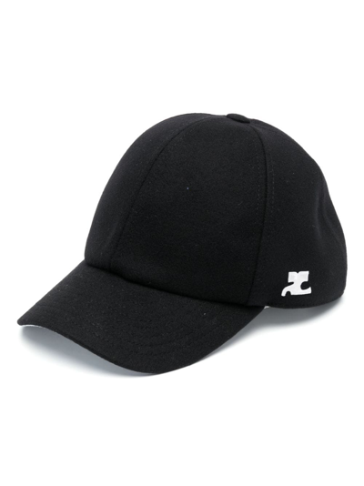 Shop Courrèges Logo-embroidered Cotton Cap In Black