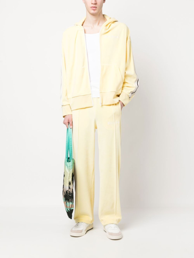 Palm Angels Stripe-detail Chenille Track Pants In 1803 Yellow Off White