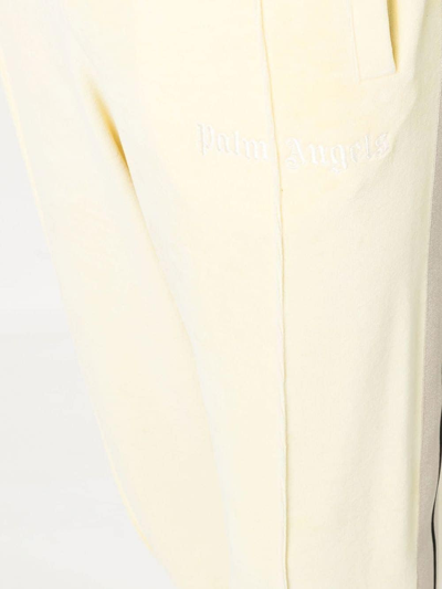 Palm Angels Stripe-detail Chenille Track Pants In 1803 Yellow Off White