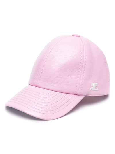 Shop Courrèges Logo-embroidered Grained-texture Cap In Pink