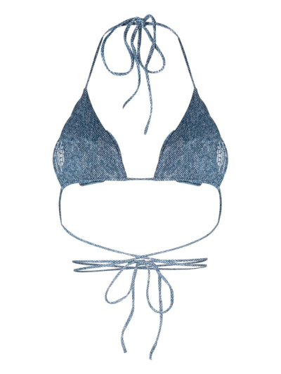 Shop Magda Butrym Floral-appliqué Denim Bikini Top In Blue