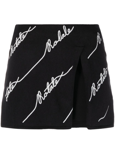 Shop Rotate Birger Christensen Logo-embellished Knitted Miniskirt In Black