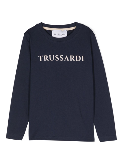 Shop Trussardi Junior Logo-flocked Cotton Sweatshirt In Blue