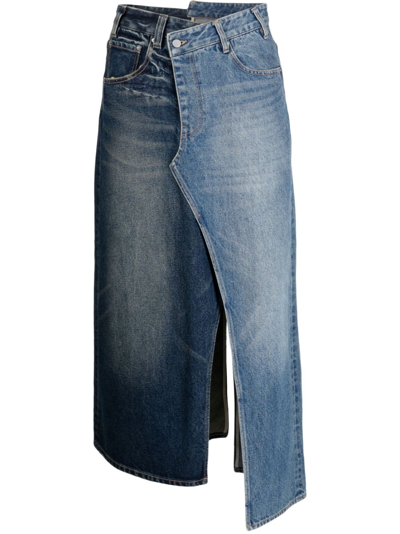 Shop Jnby Asymmetric Denim Skirt In Blue