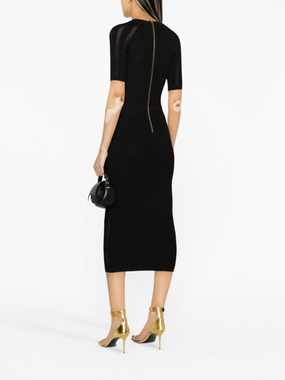 Shop Balmain Button-embellished Ribbed-knit Dress In Black