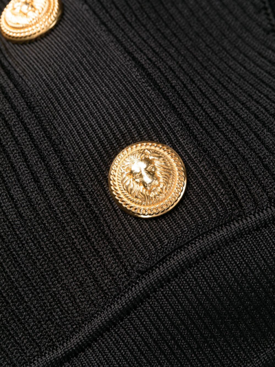 Shop Balmain Button-embellished Ribbed-knit Dress In Black