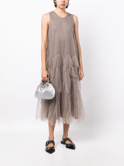Jnby Tulle-overlay Midi Dress In Grey