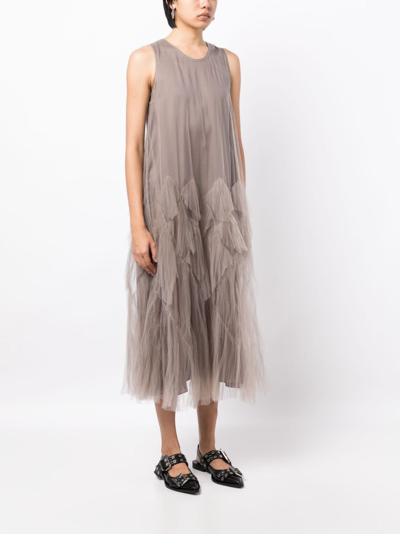 Jnby Tulle-overlay Midi Dress In Grey