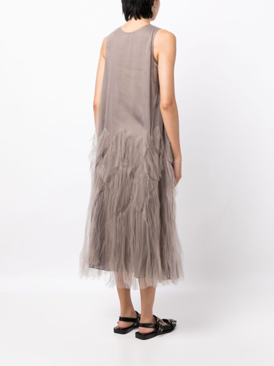 Jnby Tulle-overlay Midi Dress In Grey