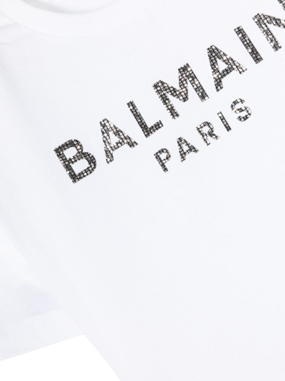 Shop Balmain Rhinestone-embellished Logo-print T-shirt In White