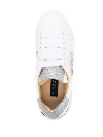 Shop Philipp Plein Glitter Lo-top Leather Sneakers In White