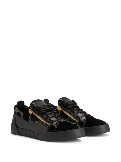 Shop Giuseppe Zanotti Frankie Glitter-detailing Leather Sneakers In Black