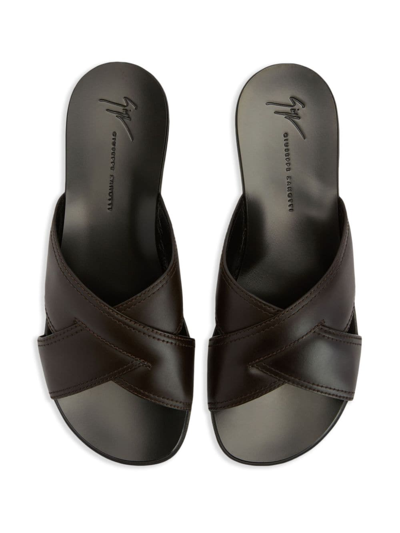 Shop Giuseppe Zanotti Flavio Crossover Leather Slides In Brown