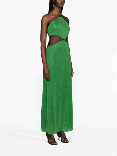 Shop Oseree Metallic Halterneck Maxi Dress In Green