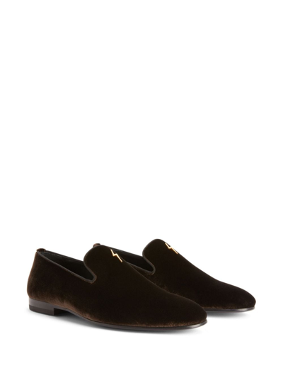Shop Giuseppe Zanotti G-flash Velvet Loafers In Brown