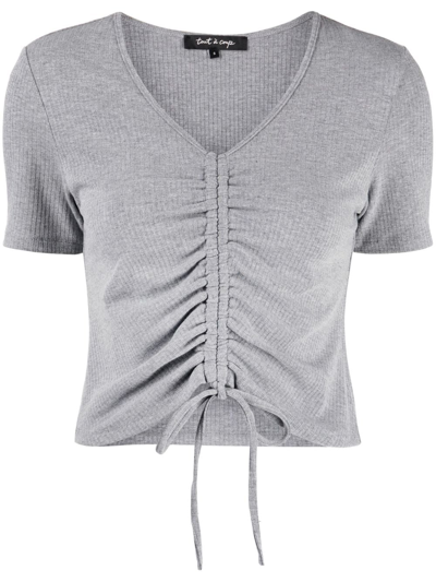 Shop Tout A Coup Ribbed-knit Drawstring Cropped Top In Grey