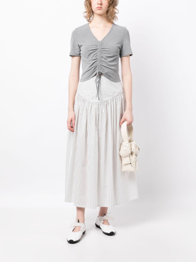 Tout A Coup Ribbed-knit Drawstring Cropped Top In Grey