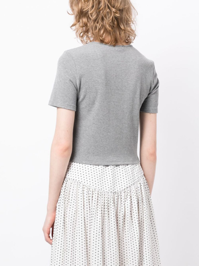 Shop Tout A Coup Ribbed-knit Drawstring Cropped Top In Grey