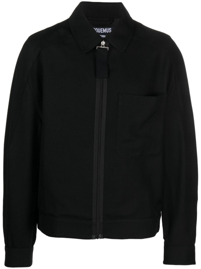 Shop Jacquemus Linu Zip-up Shirt Jacket In Black