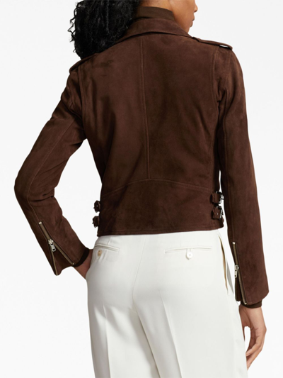 Shop Polo Ralph Lauren Notched-collar Suede Biker Jacket In Brown