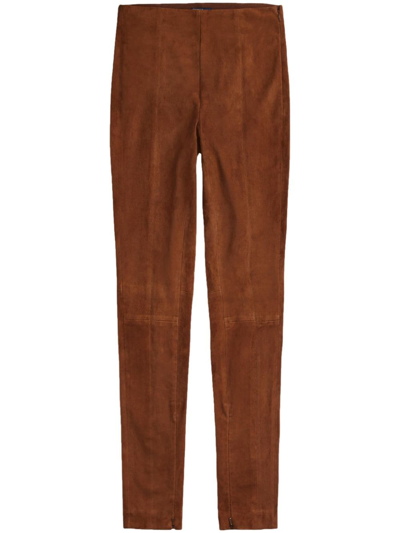 Shop Polo Ralph Lauren Velvet-effect High-waisted Leggings In Brown