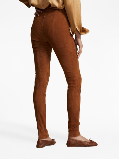 Shop Polo Ralph Lauren Velvet-effect High-waisted Leggings In Brown