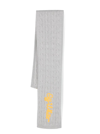 Shop Off-white Off Script Cable-knit Scarf In Grey