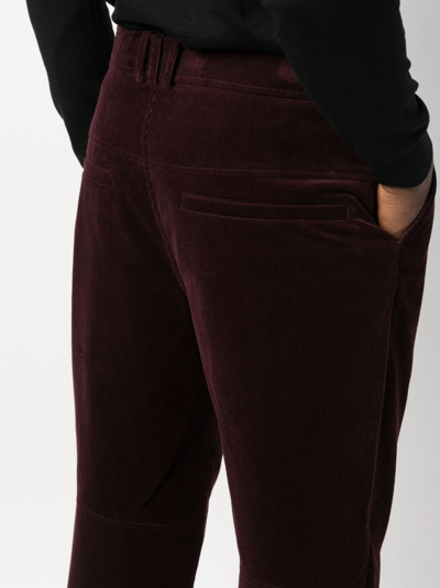 Shop Balmain Tapered-leg Suede Cropped Trousers In Red