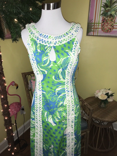 Pre-owned Lilly Pulitzer Forsyth Maxi ? Limeade Roar Of The Jungle Size 2,4,8 Rare In Multicolor