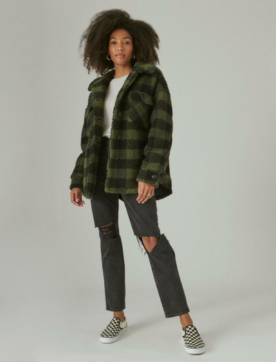 Pre-owned Lucky Brand Faux Sherpa Plaid Coat Jacket Size S Small Ylhk255 Buttons Faux Fur In Green