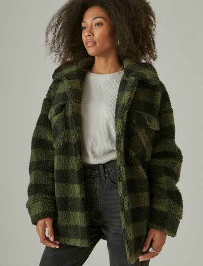 Pre-owned Lucky Brand Faux Sherpa Plaid Coat Jacket Size S Small Ylhk255 Buttons Faux Fur In Green