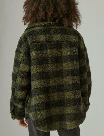 Pre-owned Lucky Brand Faux Sherpa Plaid Coat Jacket Size S Small Ylhk255 Buttons Faux Fur In Green