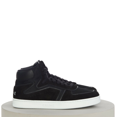 Pre-owned Celine 790$ Men's Black Suede Ct-01 High Top Sneakers, Calfskin & Mesh