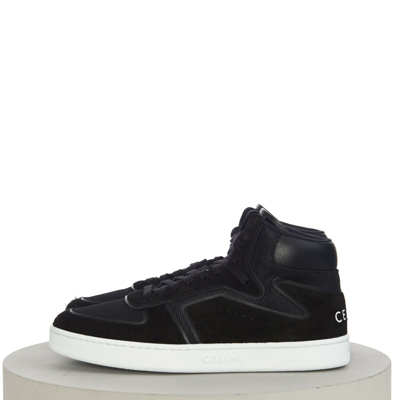 Pre-owned Celine 790$ Men's Black Suede Ct-01 High Top Sneakers, Calfskin & Mesh