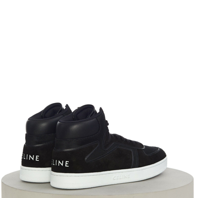 Pre-owned Celine 790$ Men's Black Suede Ct-01 High Top Sneakers, Calfskin & Mesh