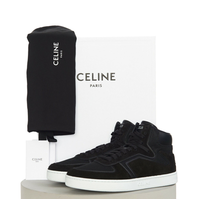 Pre-owned Celine 790$ Men's Black Suede Ct-01 High Top Sneakers, Calfskin & Mesh
