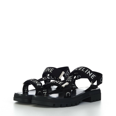 Pre-owned Celine 760$ Men's Leo Strappy Sandals - Black & White "" Jacquard Nylon