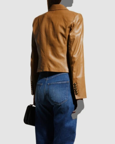 Pre-owned Veronica Beard $1299  Women's Brown Lambskin Leather Lined Nevis Jacket Size 4