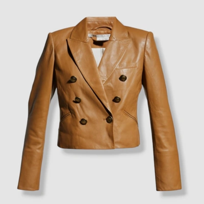 Pre-owned Veronica Beard $1299  Women's Brown Lambskin Leather Lined Nevis Jacket Size 4