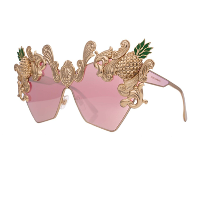 Pre-owned Dolce & Gabbana Pineapple Baroque Oversize Sunglasses Pink Gold Dg2182 12742