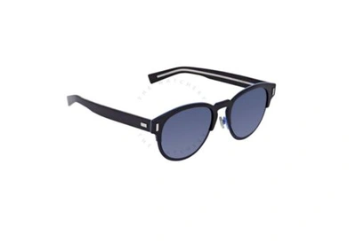Shop Pre-owned Dior ?  Unisex "black Tie" 52mm Black And Blue Mirror Round Designer Sunglasses