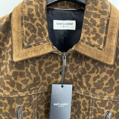Pre-owned Saint Laurent Leopard Suede Jacket In All Sizes In Brown