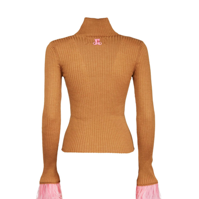 La Doublej High Kick Top With Feathers In Cammello In Camel