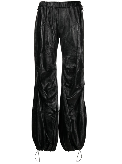 Shop Andreädamo Black Leather Cargo Trousers