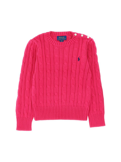 Shop Ralph Lauren Kids Logo Embroidered Cable In Pink