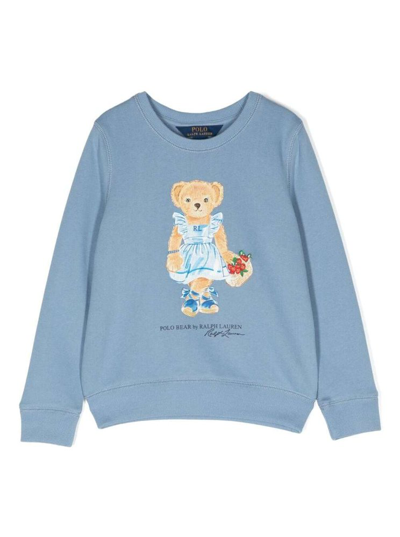 Shop Ralph Lauren Kids Polo Bear Printed Crewneck Sweatshirt In Blue