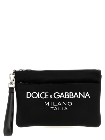 Shop Dolce & Gabbana Logo Print Zipped Clutch Bag In Black