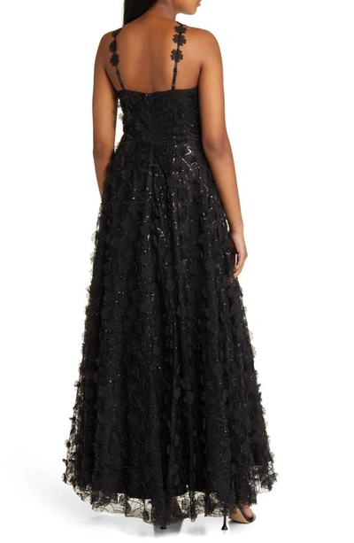 Eliza J Floating Flow Floral Sequin Halter Ballgown In Black